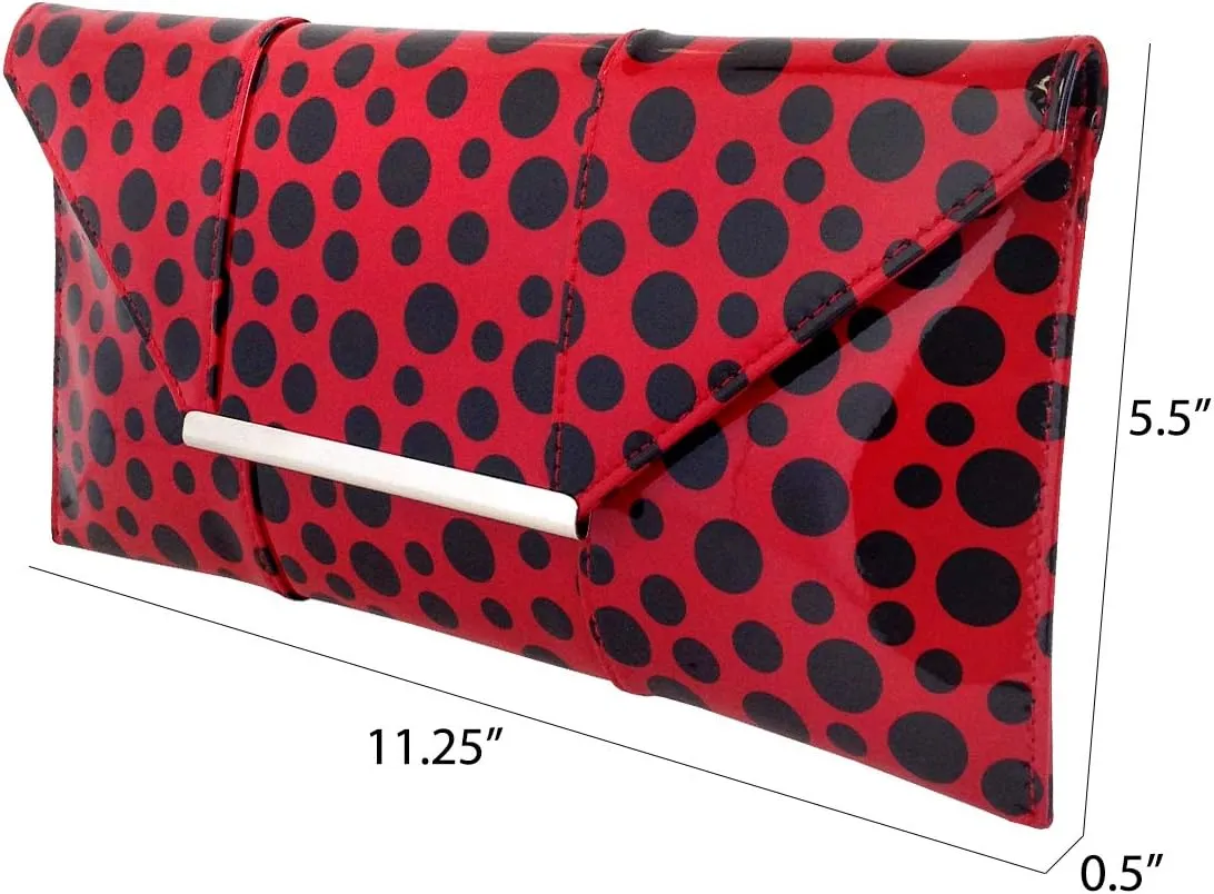 JNB Polka Dot Patent Envelope Clutch