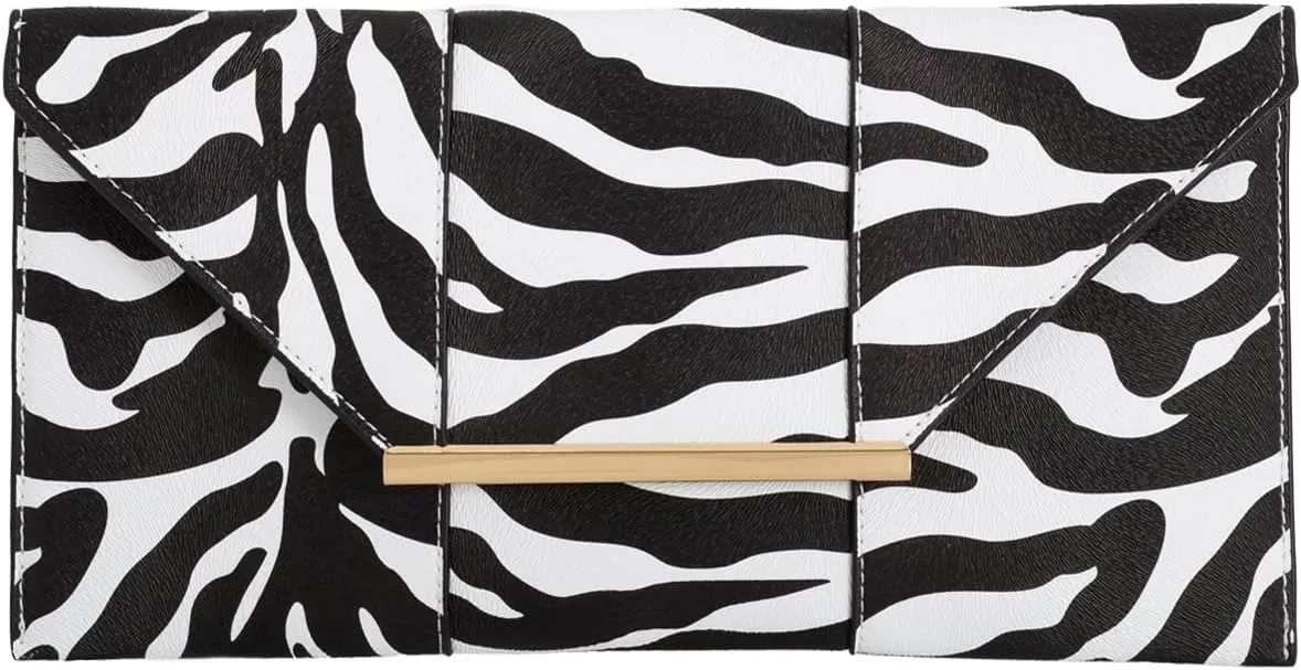 JNB Synthetic Leather Zebra Print Envelope Clutch
