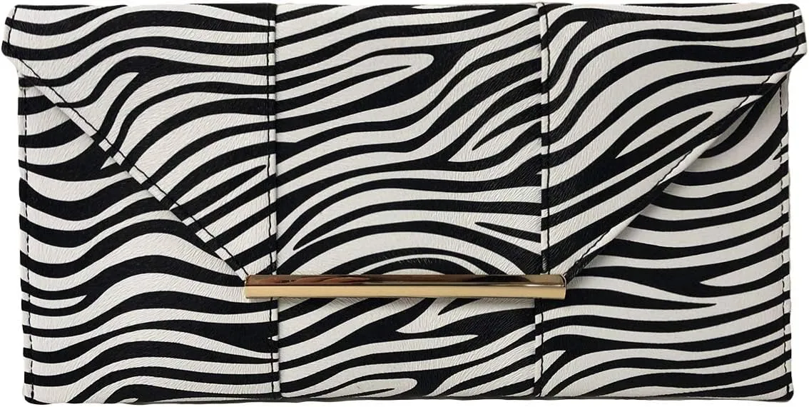 JNB Synthetic Leather Zebra Print Envelope Clutch