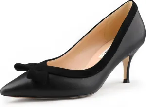 JOY IN LOVE Kitten Heel Pumps for Women Pointy Toe Bowknot Dress Pumps