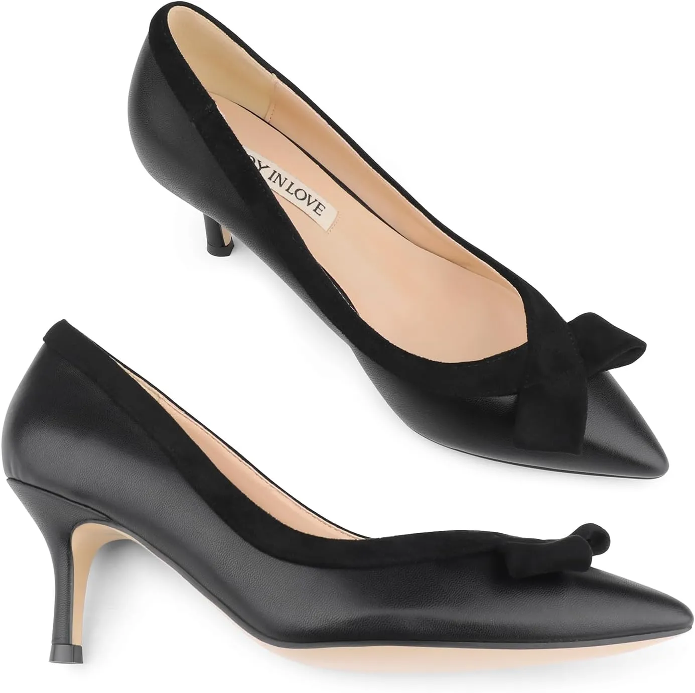 JOY IN LOVE Kitten Heel Pumps for Women Pointy Toe Bowknot Dress Pumps