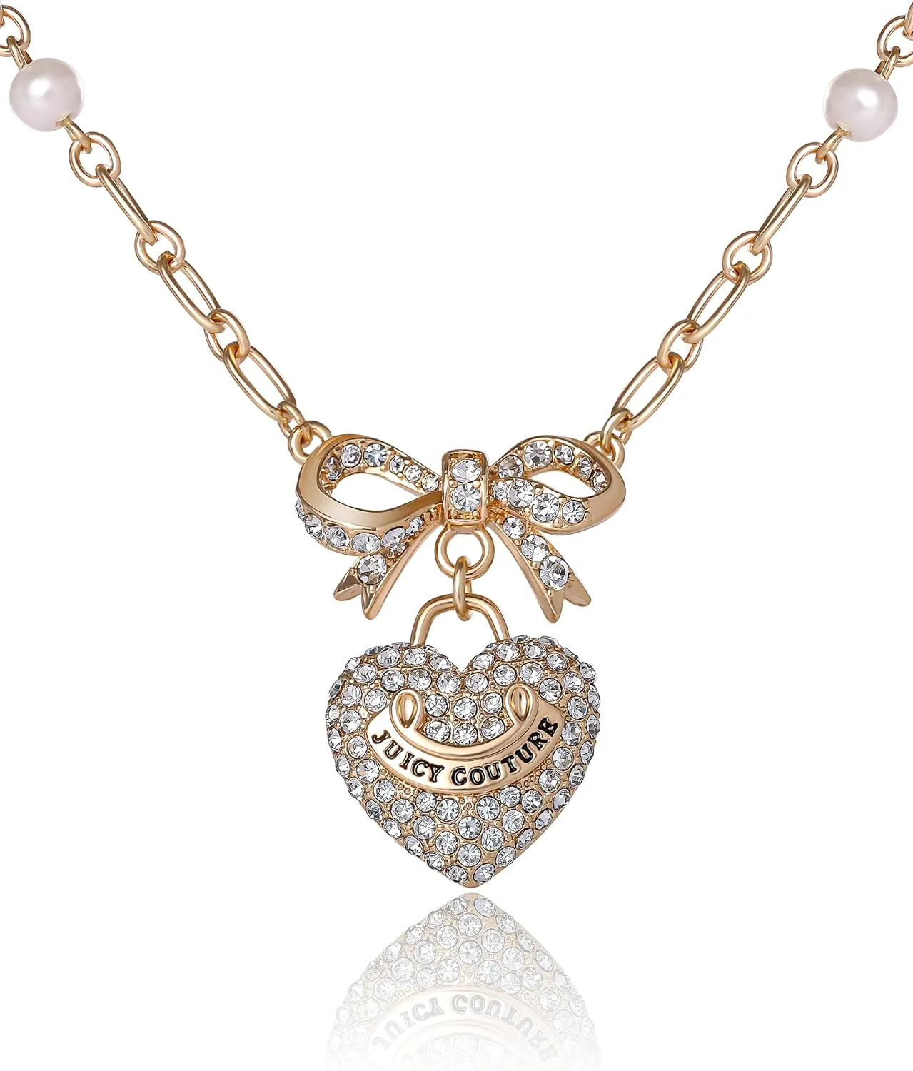 Juicy Couture Necklace Gold or Rhodium Tone, Logo Heart Necklace for Women, Juicy Gifts