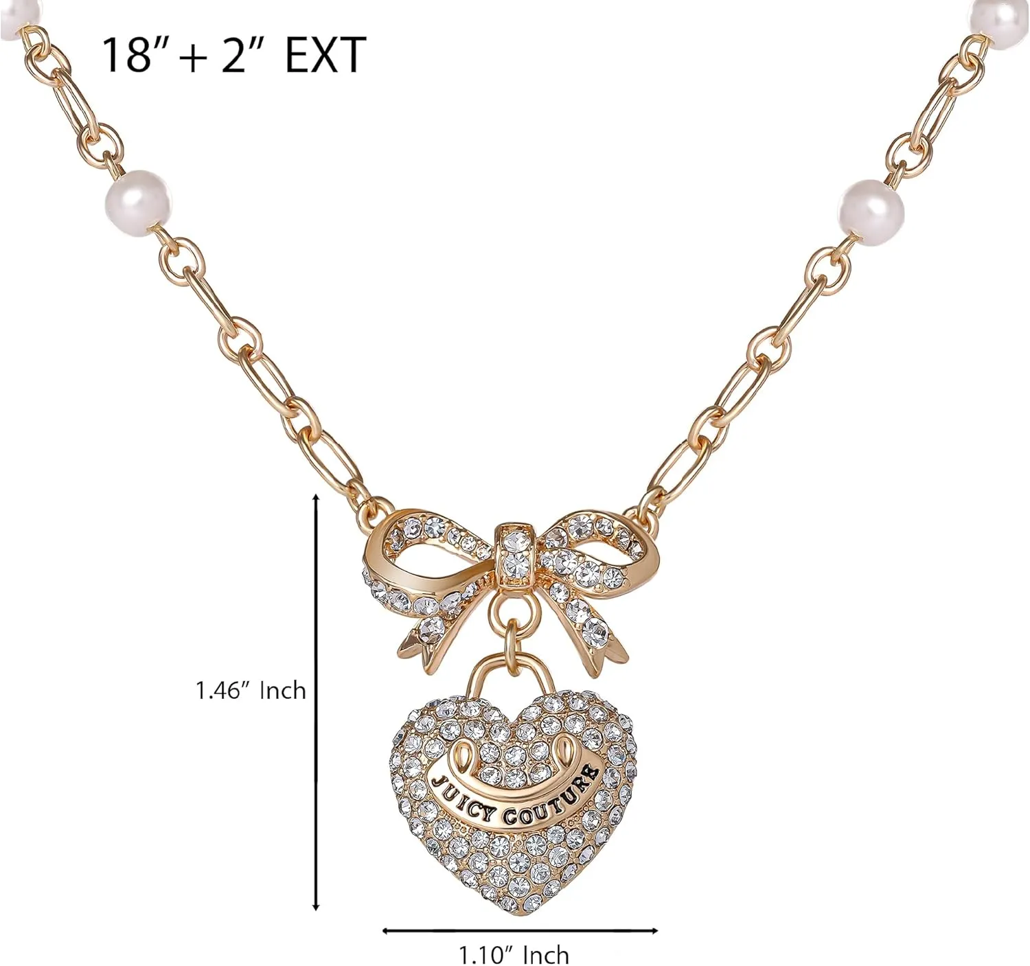 Juicy Couture Necklace Gold or Rhodium Tone, Logo Heart Necklace for Women, Juicy Gifts