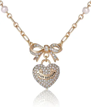 Juicy Couture Necklace Gold or Rhodium Tone, Logo Heart Necklace for Women, Juicy Gifts