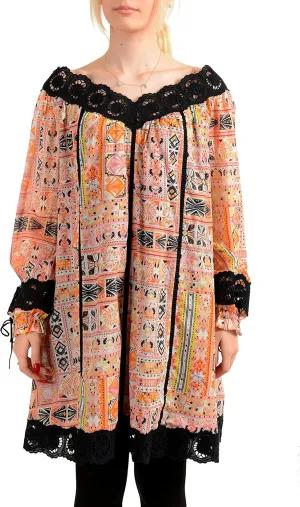 Just Cavalli Women's Multi-Color Lace Trimmed Tunic Dress US S IT 40