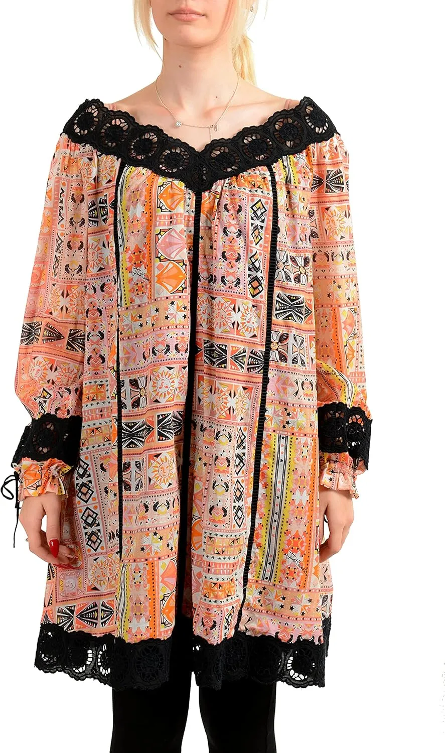 Just Cavalli Women's Multi-Color Lace Trimmed Tunic Dress US S IT 40