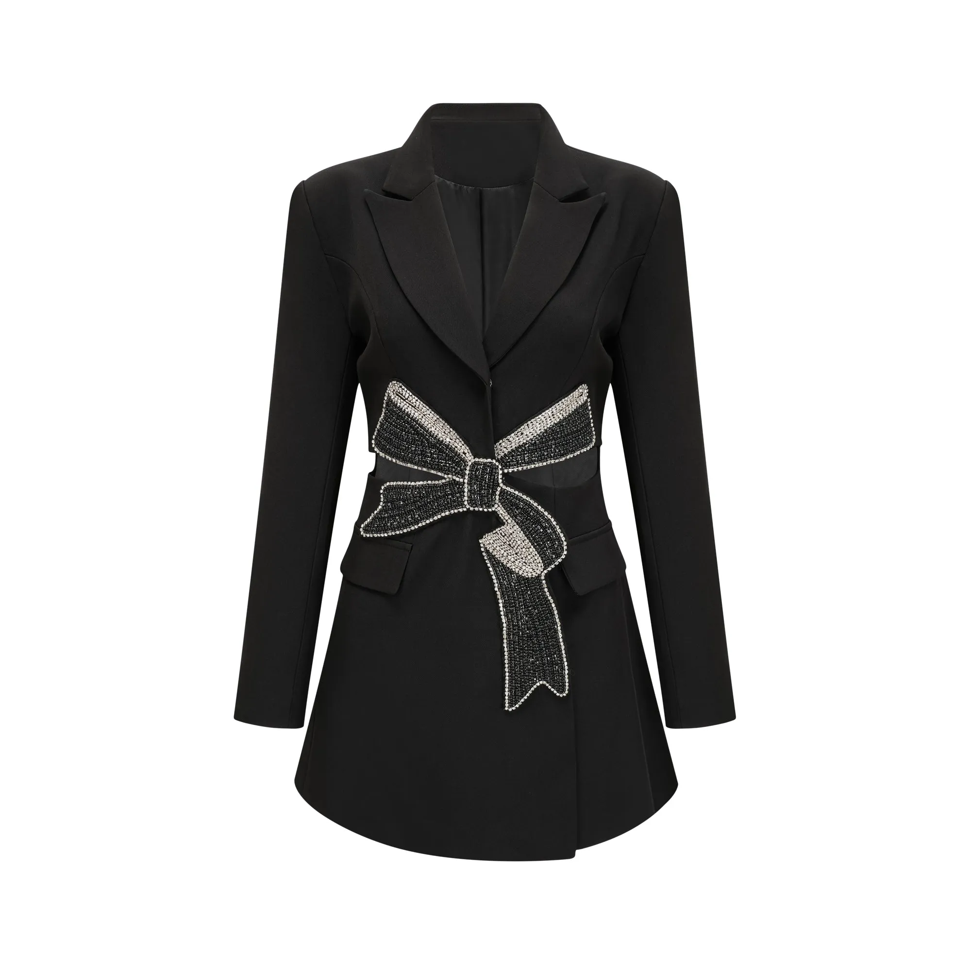 Justine black bowknot cut-out blazer