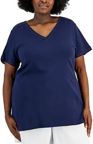 Karen S Plus Size Cotton Crochet Trimmed Top Intrepid Blue 3X