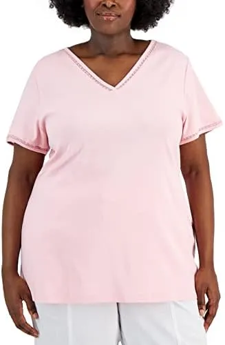 Karen S Plus Size Cotton Crochet Trimmed Top