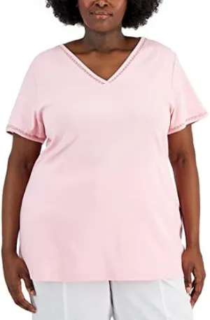 Karen S Plus Size Cotton Crochet Trimmed Top