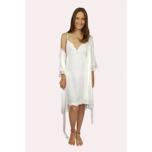 KEEPSAKE (S) Lace Trimmed Satin Robe & Slip Set