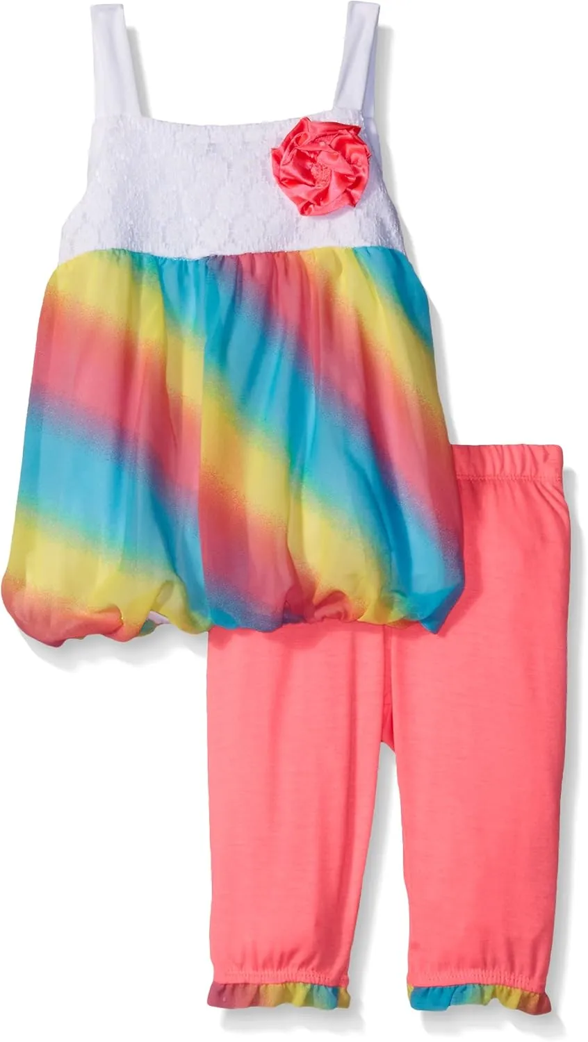 Kensie Baby Girls' Rainbow Colored Printed Chiffon Top and Capri Legging, White/Turquoise, 3/6 Months