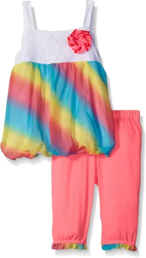 Kensie Baby Girls' Rainbow Colored Printed Chiffon Top and Capri Legging, White/Turquoise, 3/6 Months