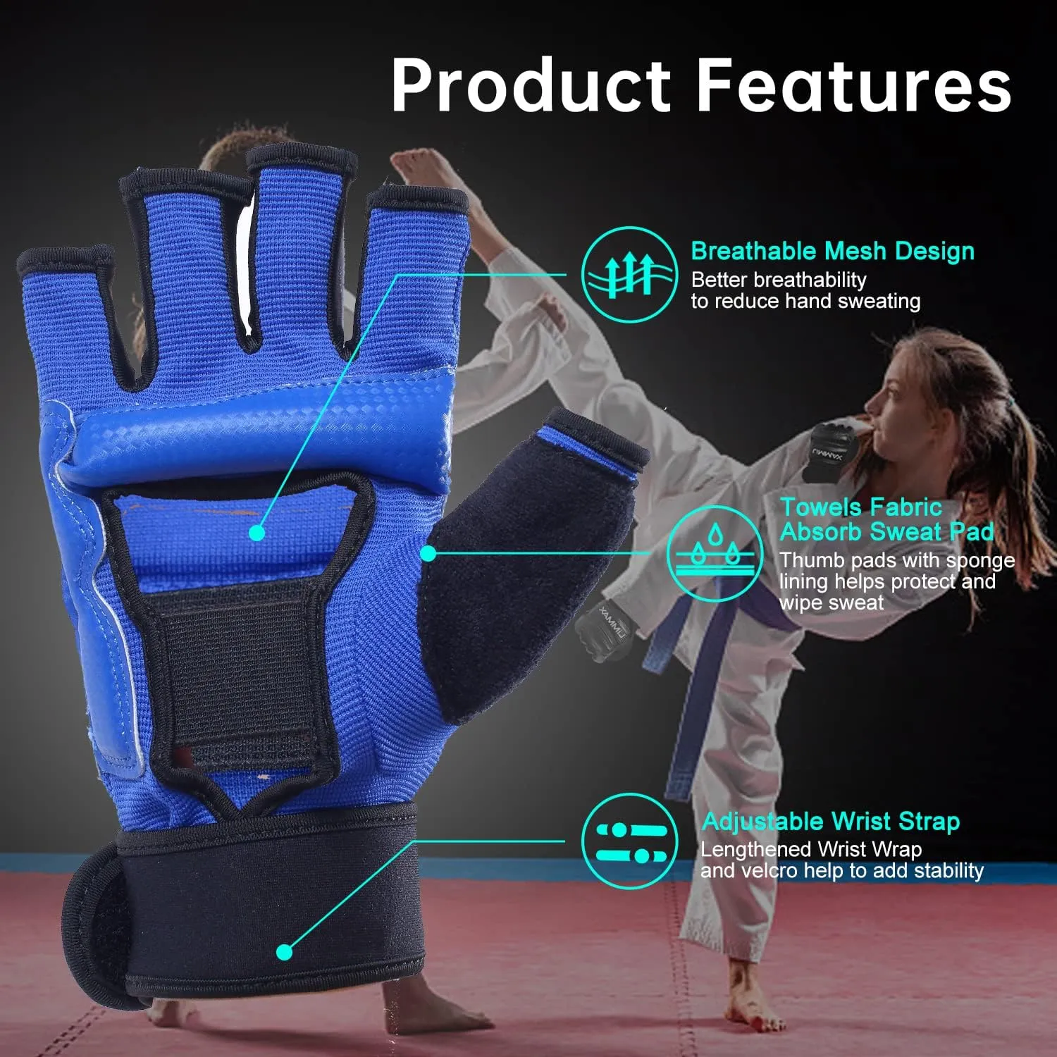 Kickboxing Sparring Gloves MMA Gloves for Men Women Half Finger Boxing Gloves Fighting Gloves Boxing Gloves for Punching Bag Training Gloves for Men Women