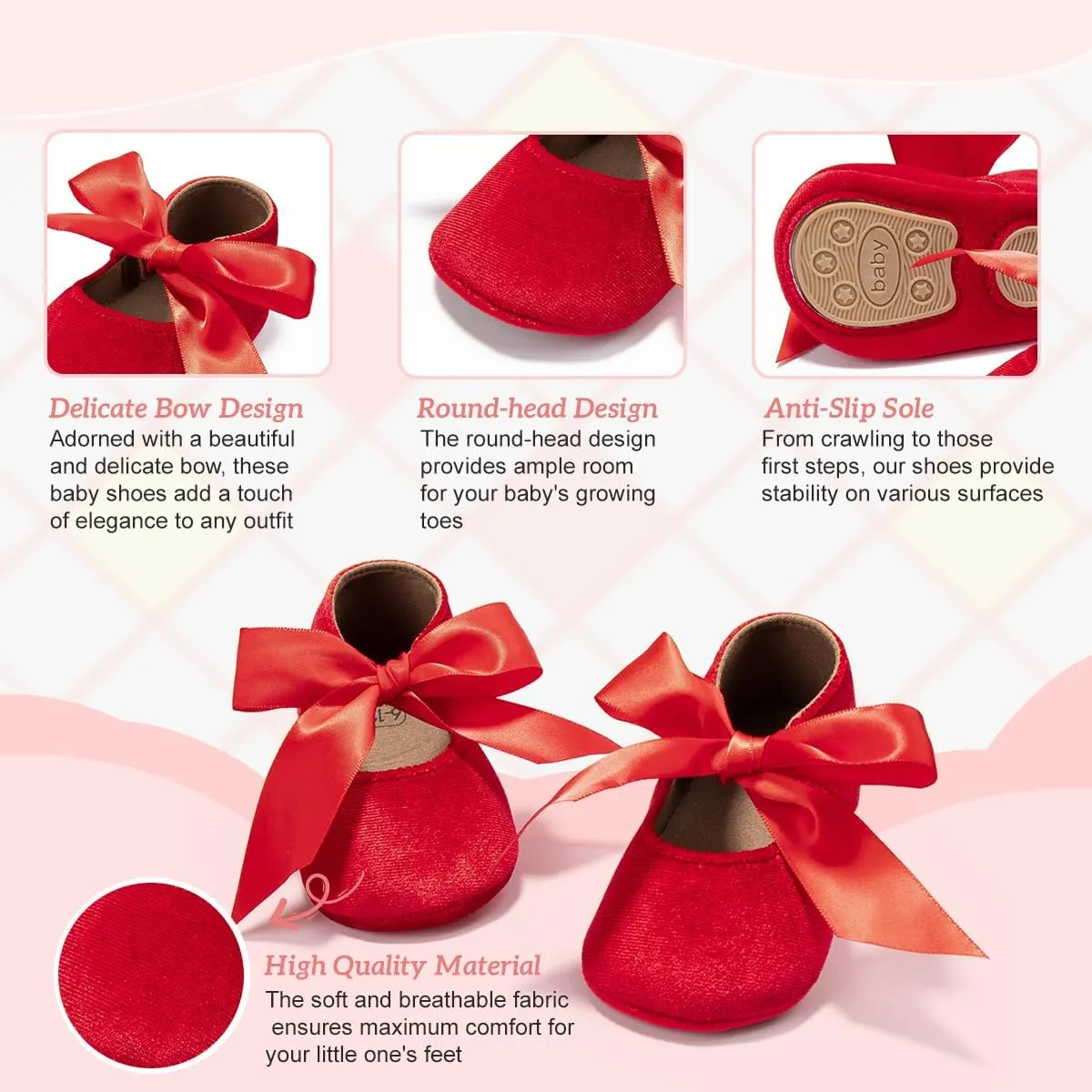 KIDSUN Infant Baby Girls Mary Jane Shoes Non-Slip Rubber Sole Ballet Slippers Princess Dress Wedding Shoes Newborn Crib Shoes First Walkers Shoes
