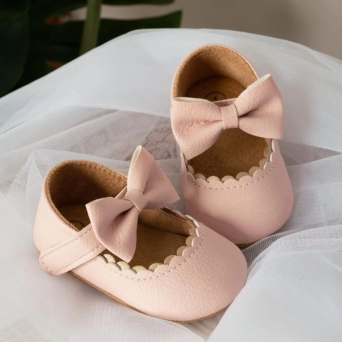 KIDSUN Infant Baby Girls Mary Jane Shoes Non-Slip Rubber Sole Ballet Slippers Princess Dress Wedding Shoes Newborn Crib Shoes First Walkers Shoes