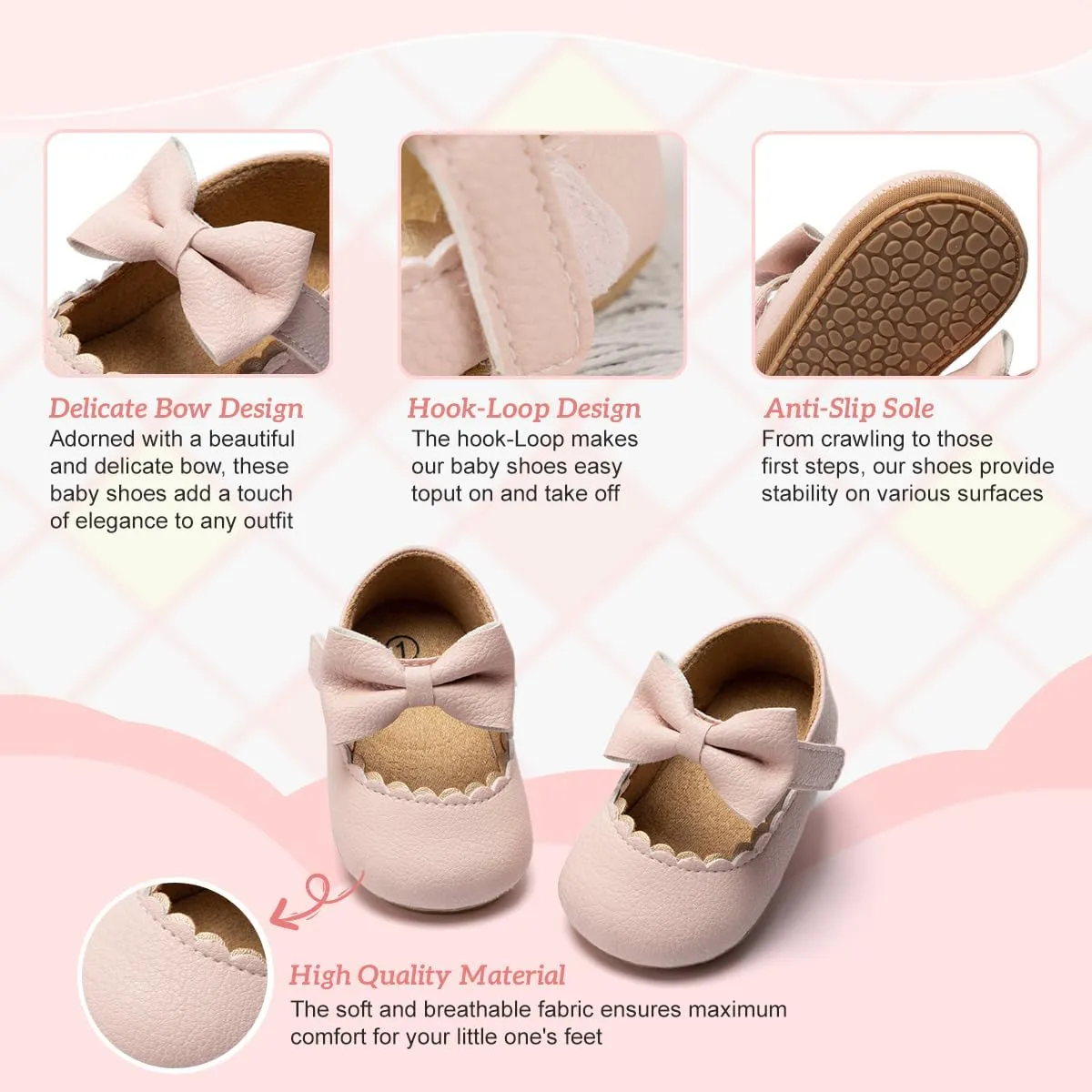KIDSUN Infant Baby Girls Mary Jane Shoes Non-Slip Rubber Sole Ballet Slippers Princess Dress Wedding Shoes Newborn Crib Shoes First Walkers Shoes
