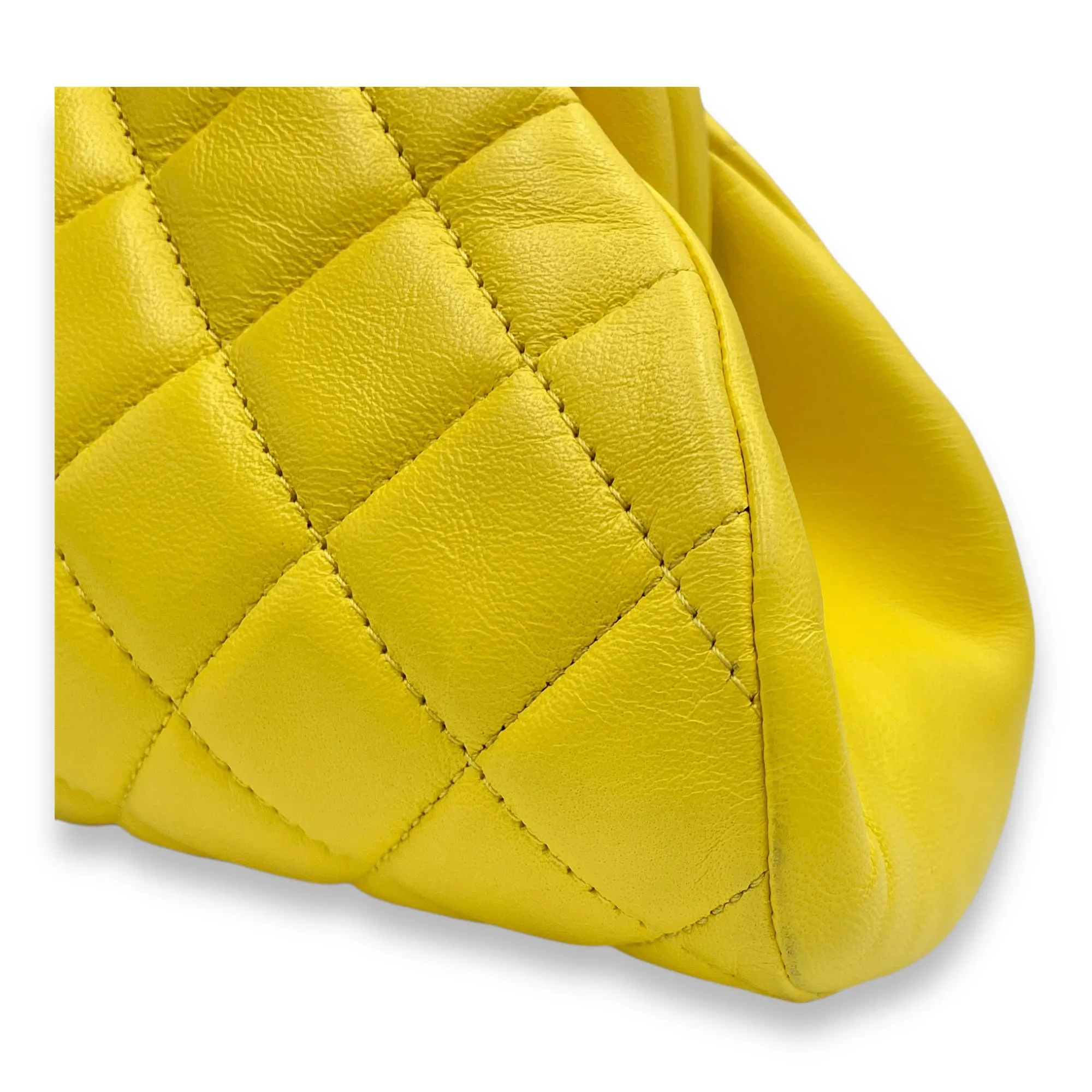 Kisslock Timeless Yellow Clutch in Lambskin, Gold hardware