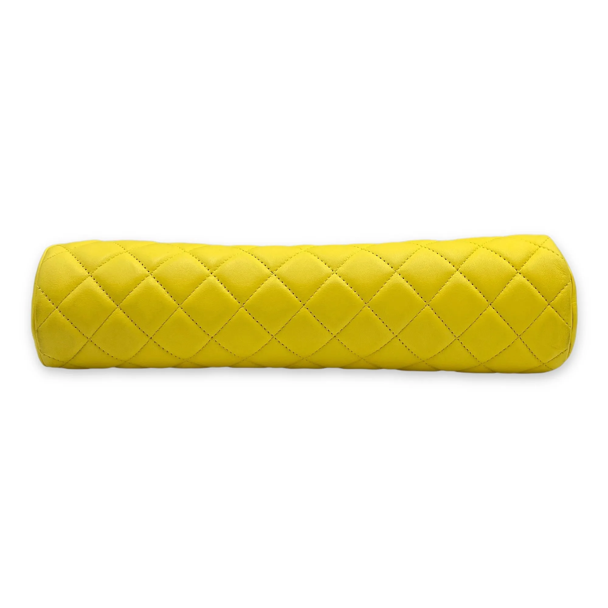 Kisslock Timeless Yellow Clutch in Lambskin, Gold hardware