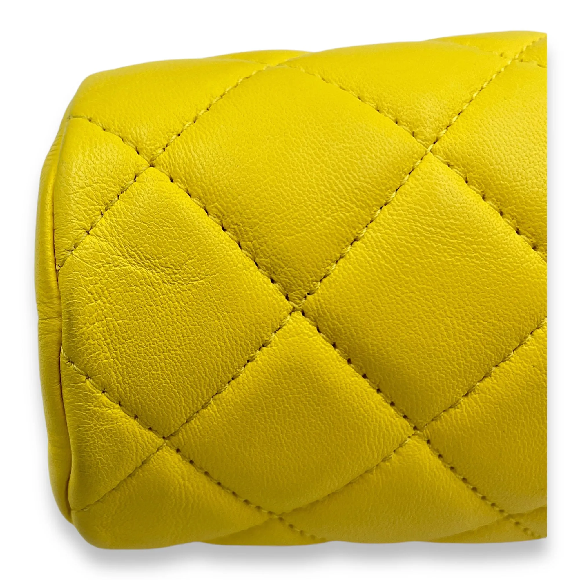 Kisslock Timeless Yellow Clutch in Lambskin, Gold hardware