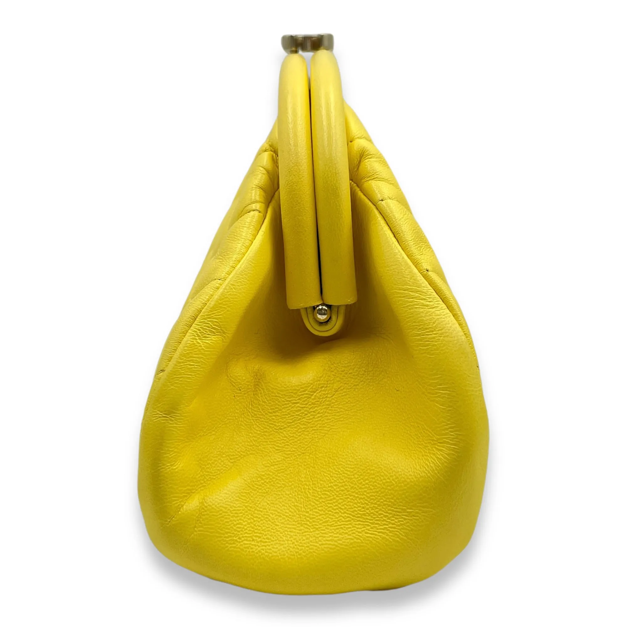 Kisslock Timeless Yellow Clutch in Lambskin, Gold hardware