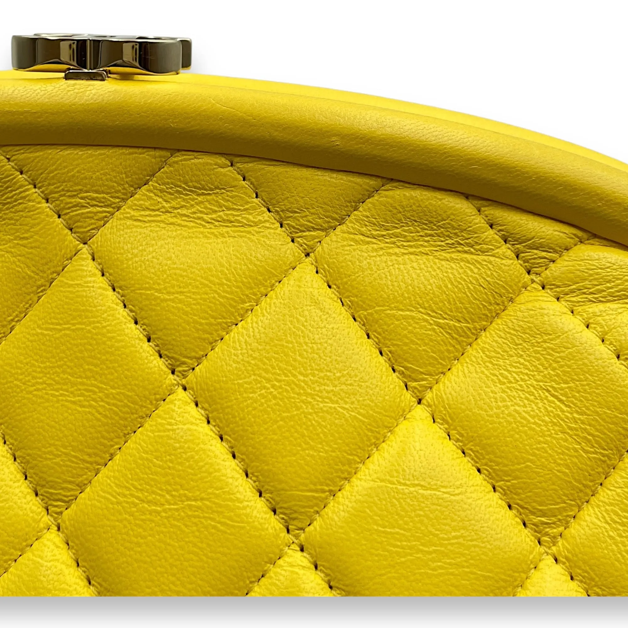 Kisslock Timeless Yellow Clutch in Lambskin, Gold hardware