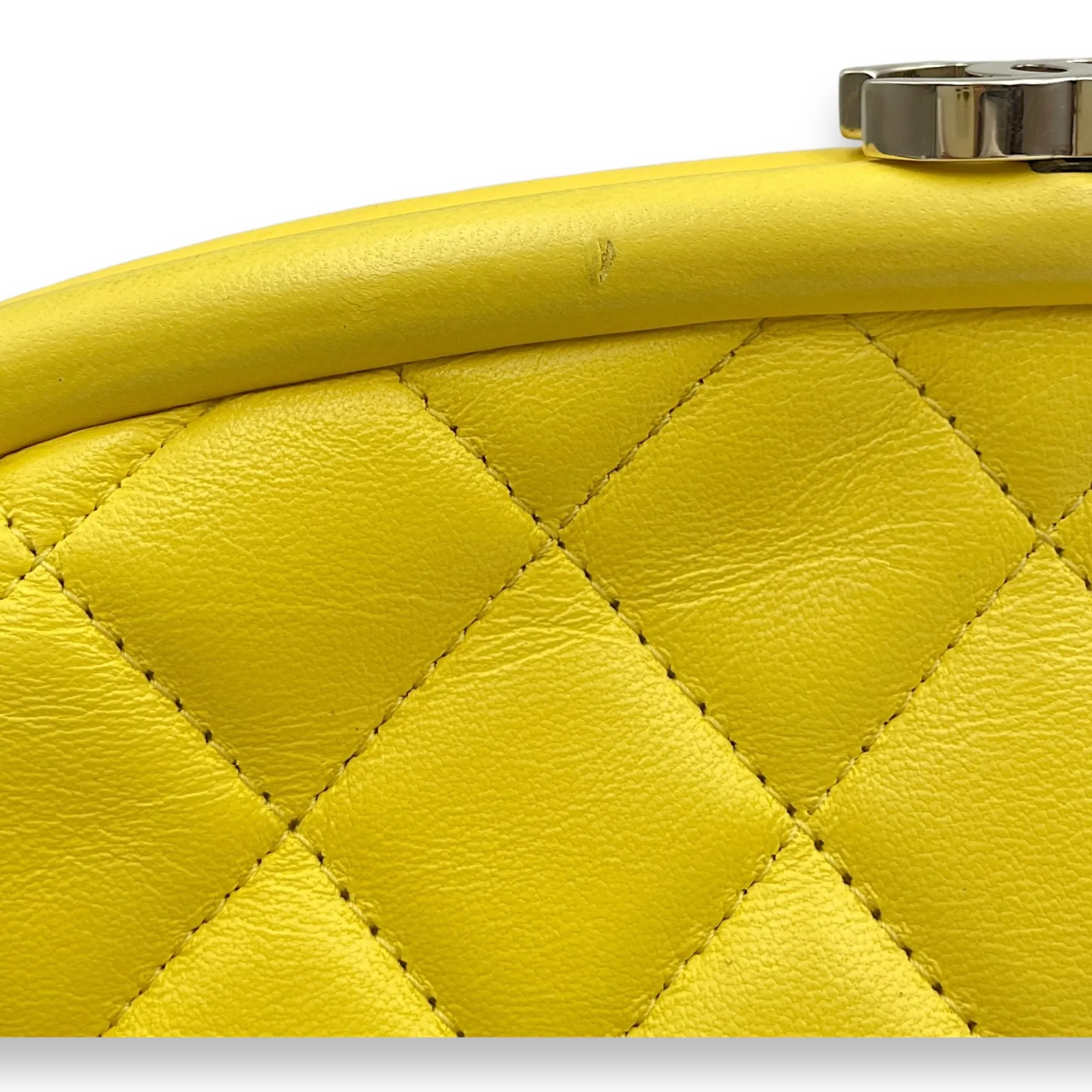 Kisslock Timeless Yellow Clutch in Lambskin, Gold hardware