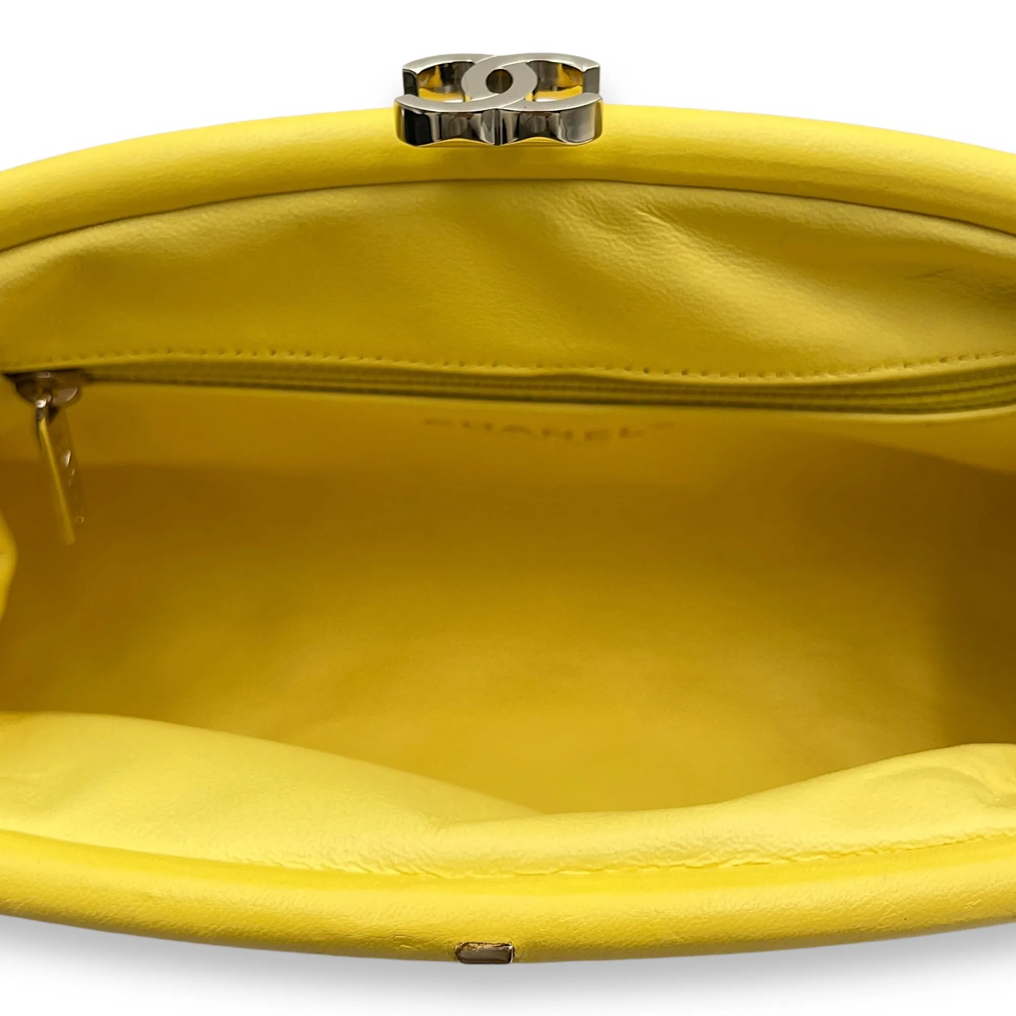 Kisslock Timeless Yellow Clutch in Lambskin, Gold hardware