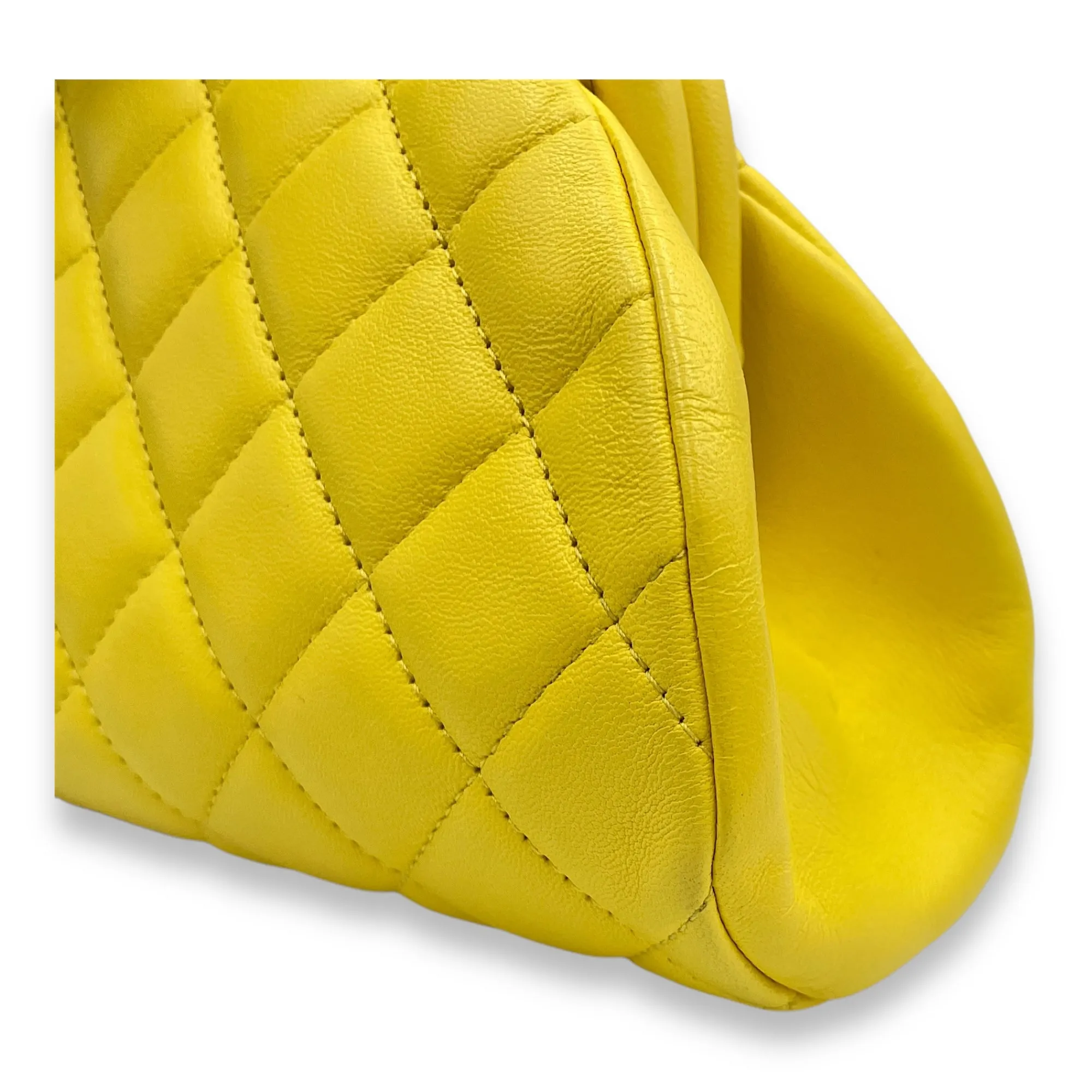 Kisslock Timeless Yellow Clutch in Lambskin, Gold hardware