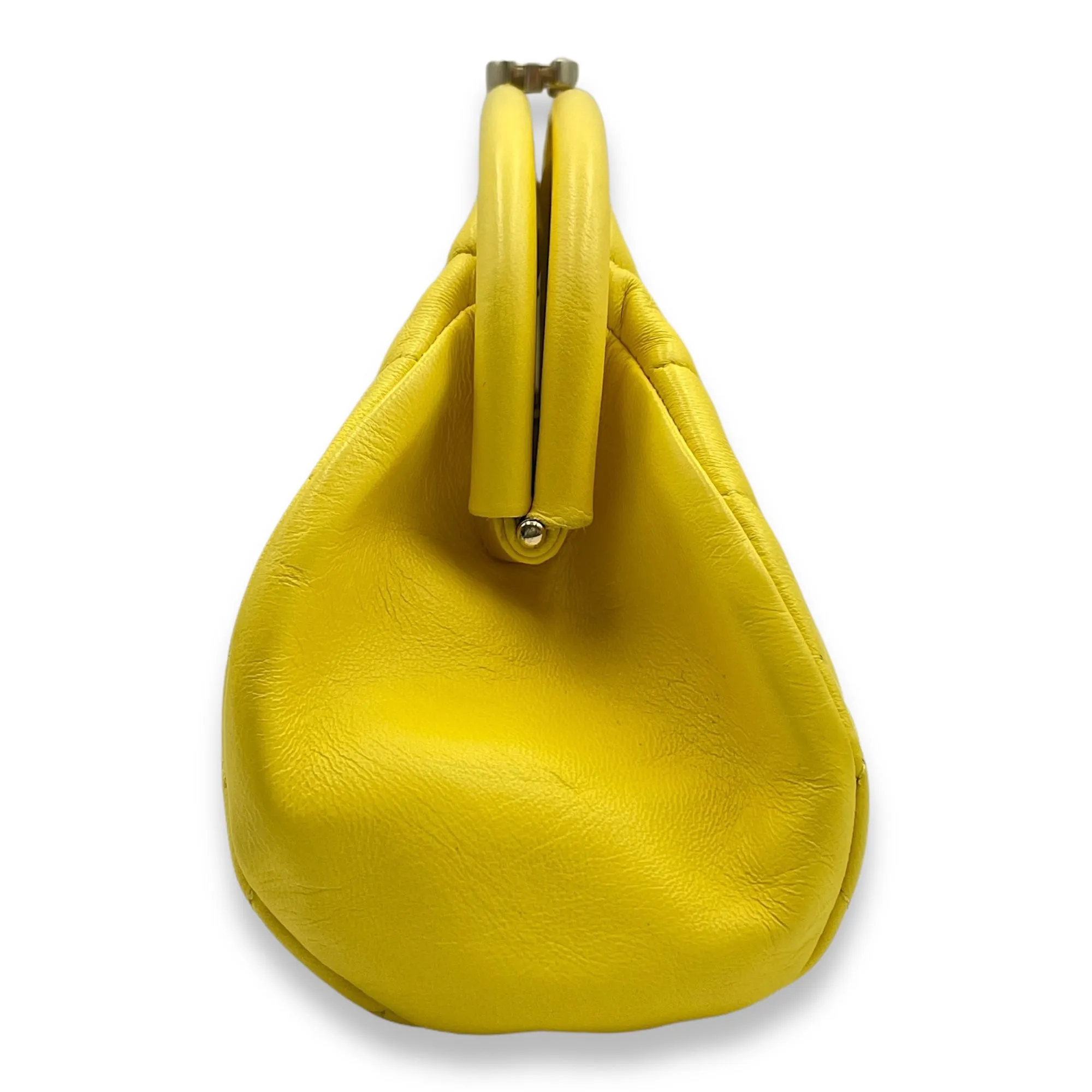 Kisslock Timeless Yellow Clutch in Lambskin, Gold hardware