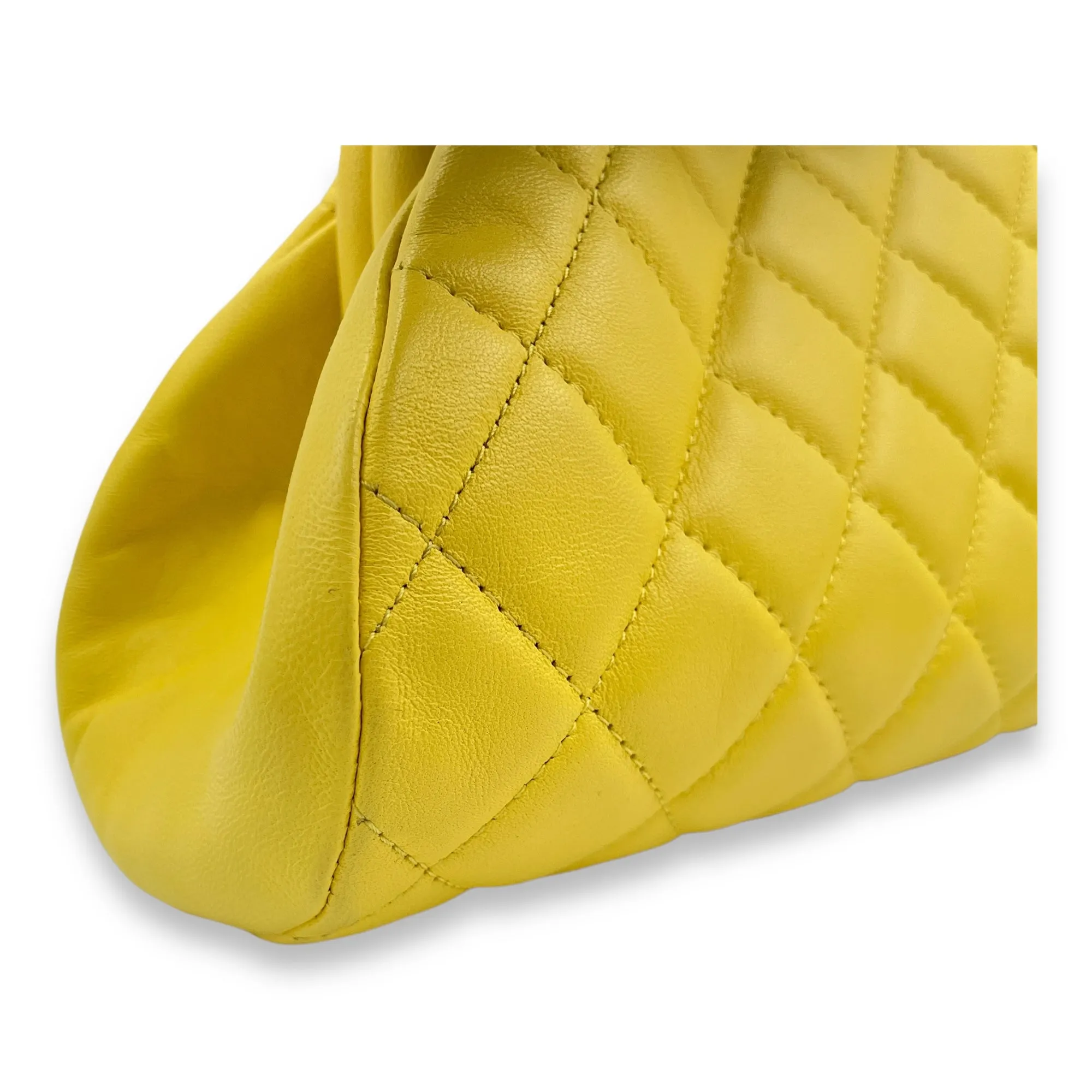 Kisslock Timeless Yellow Clutch in Lambskin, Gold hardware