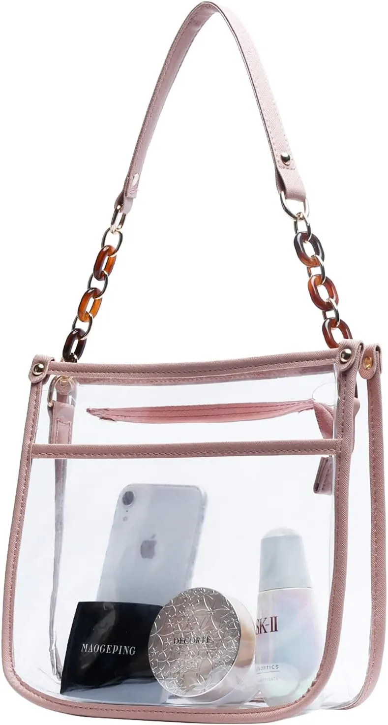 KKXIU Fashion Clear Crossbody Purse for Women and Teen Girls Stadium Approved PU Leather Concert Bag with Adjustable Strap