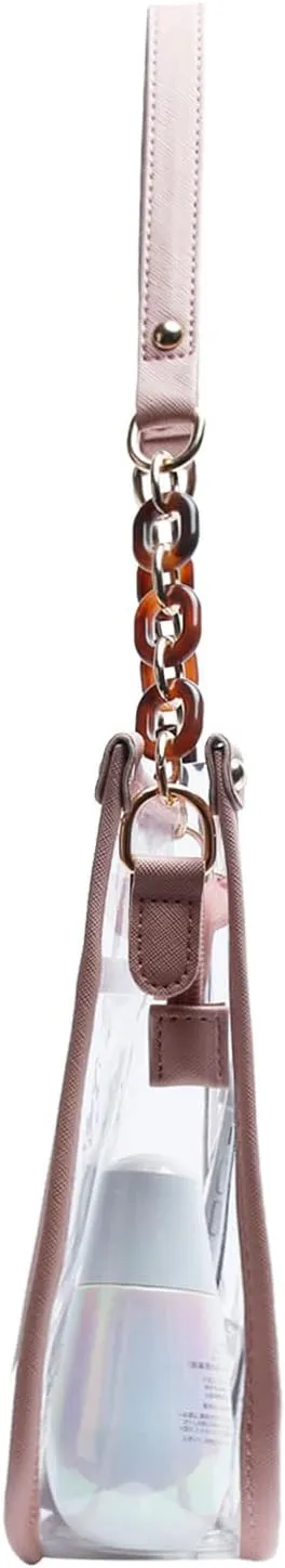 KKXIU Fashion Clear Crossbody Purse for Women and Teen Girls Stadium Approved PU Leather Concert Bag with Adjustable Strap