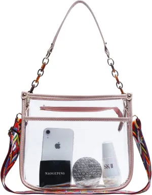 KKXIU Fashion Clear Crossbody Purse for Women and Teen Girls Stadium Approved PU Leather Concert Bag with Adjustable Strap