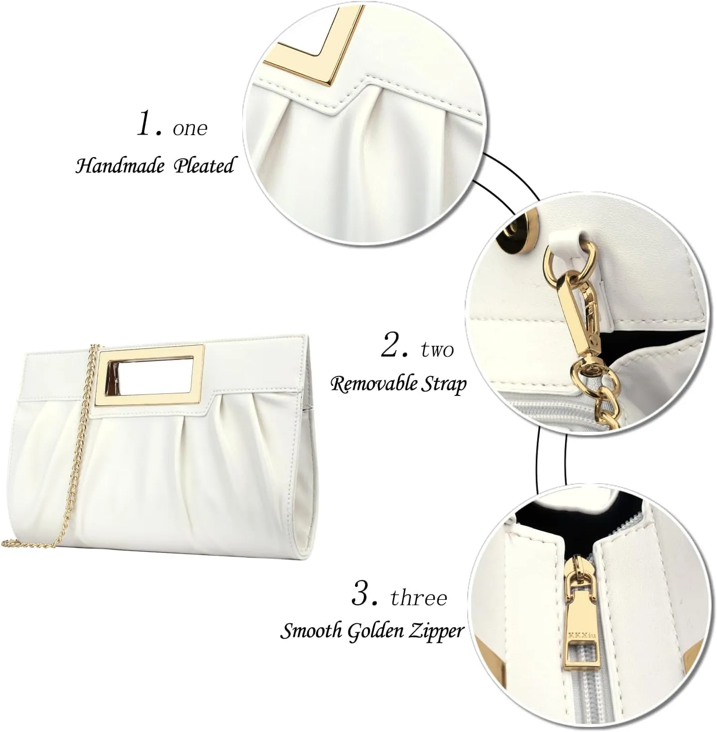 KKXIU Women Clutch Purse Elegant Pleated Evening Bag for Wedding Prom Bridal with Chain Strap