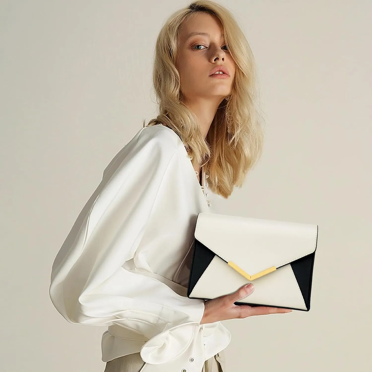 KKXIU Women Elegant Faux Leather Evening Envelope Clutch Purse Foldover Bags for Party Wedding Prom