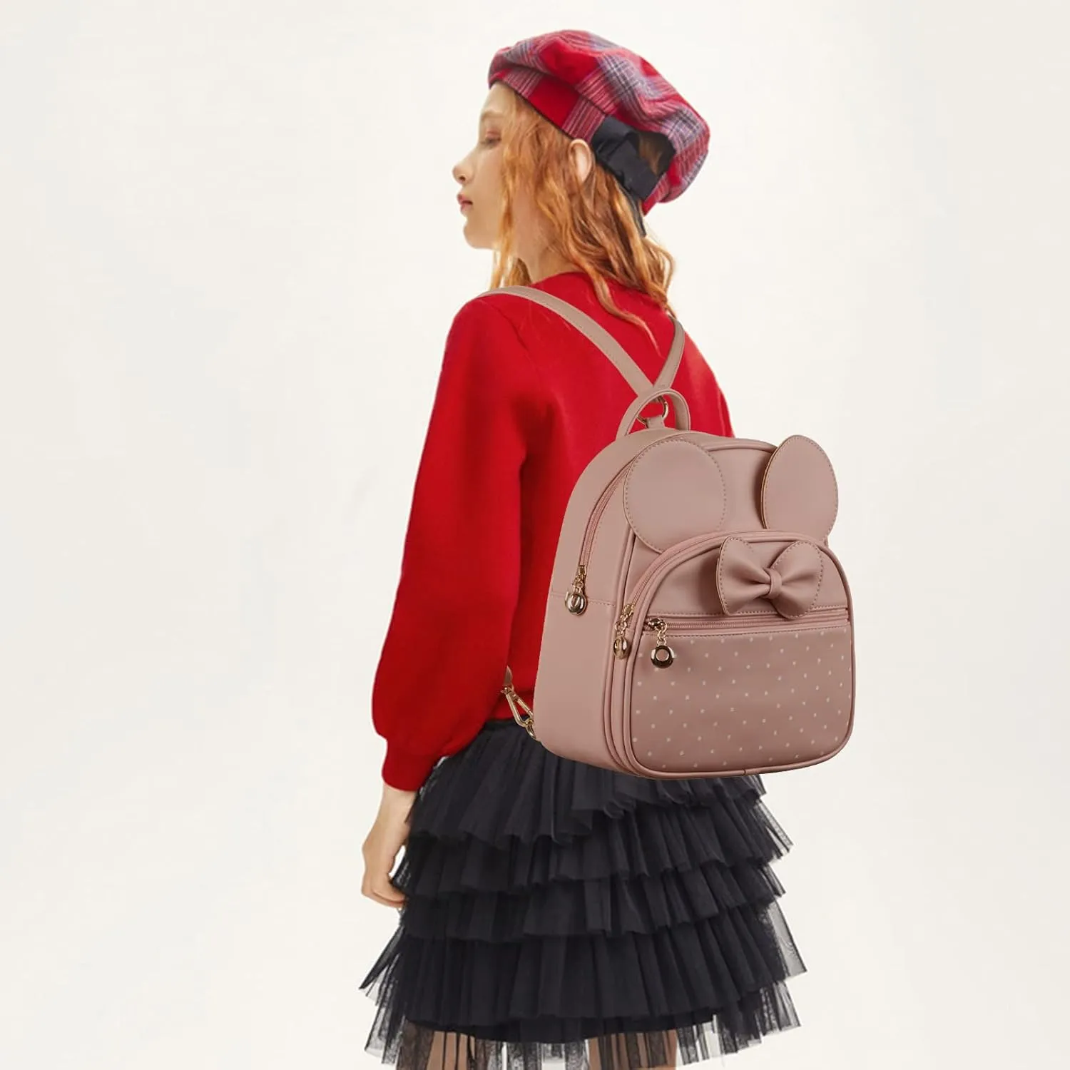 KL928 Girls Mini Backpack Bowknot Polka Dot Cute Daypacks Convertible Shoulder Bag Purse for Women (260 Pink)