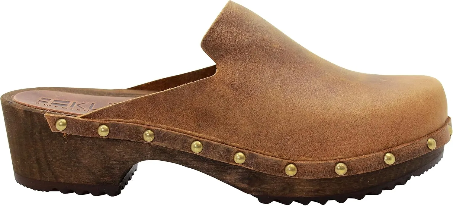 KLÄGN Elin Wood Open Back Full Grain Leather Clogs