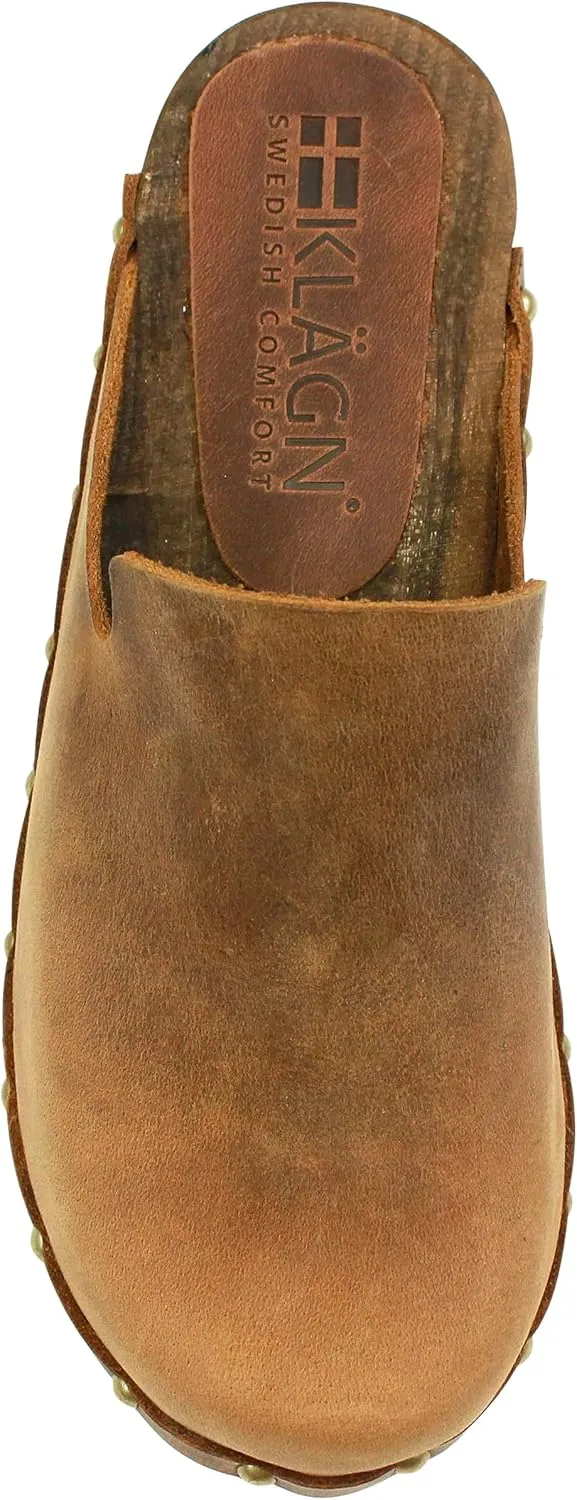 KLÄGN Elin Wood Open Back Full Grain Leather Clogs