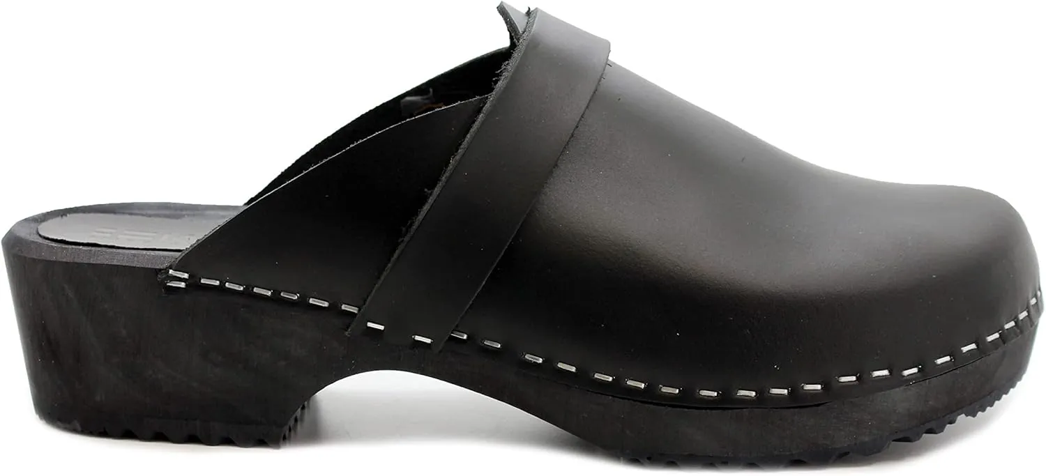 KLÄGN Men's Axel Leather Open Back Wooden Clogs