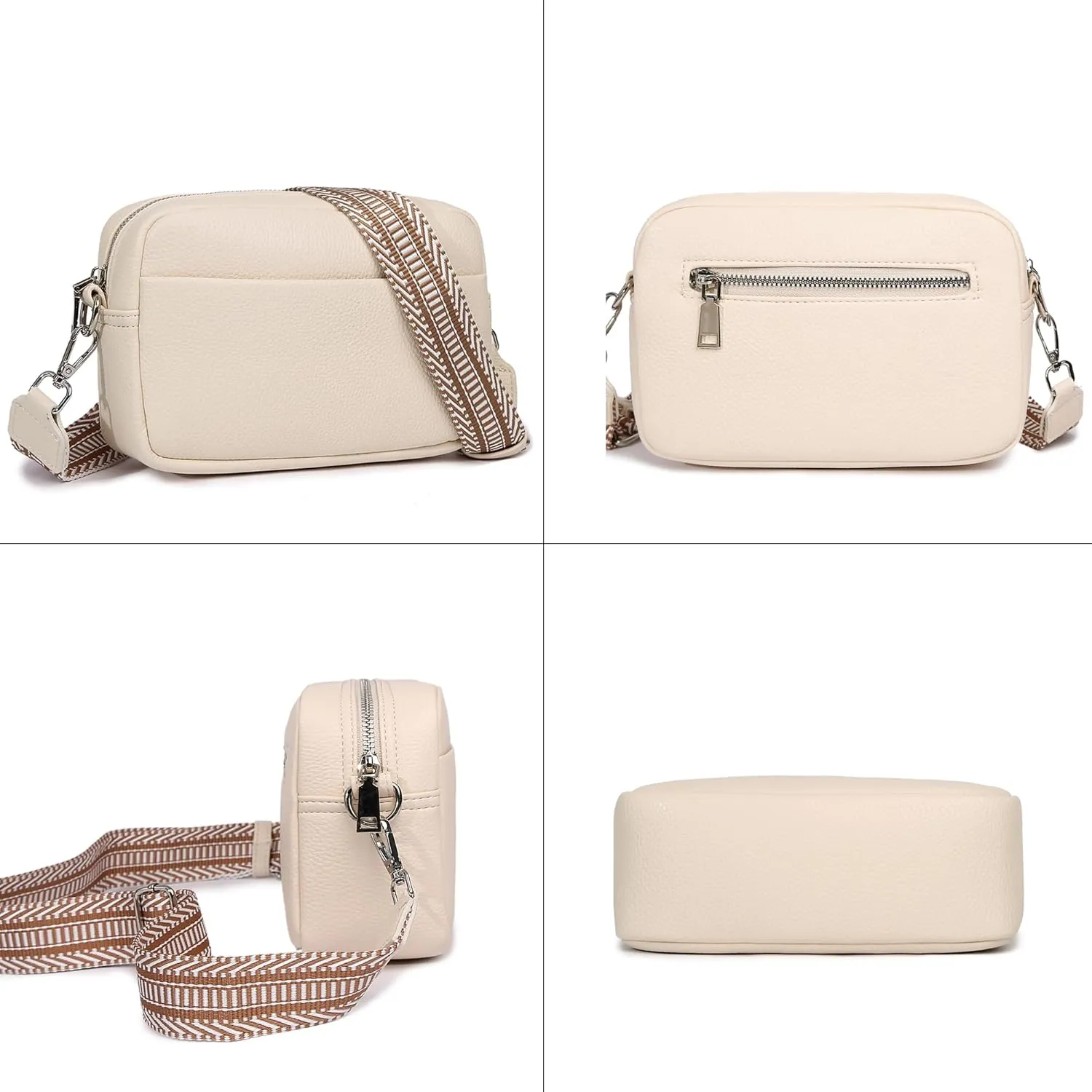 Kseymeir Small Shoulder Crossbody Bag for Women Vegan Leather Handbag Purse Triple Zip Wallet Purse Trendy Bag