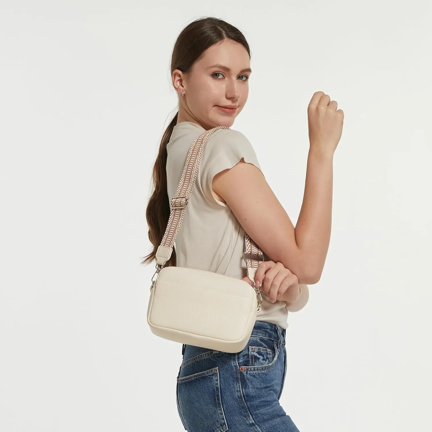 Kseymeir Small Shoulder Crossbody Bag for Women Vegan Leather Handbag Purse Triple Zip Wallet Purse Trendy Bag