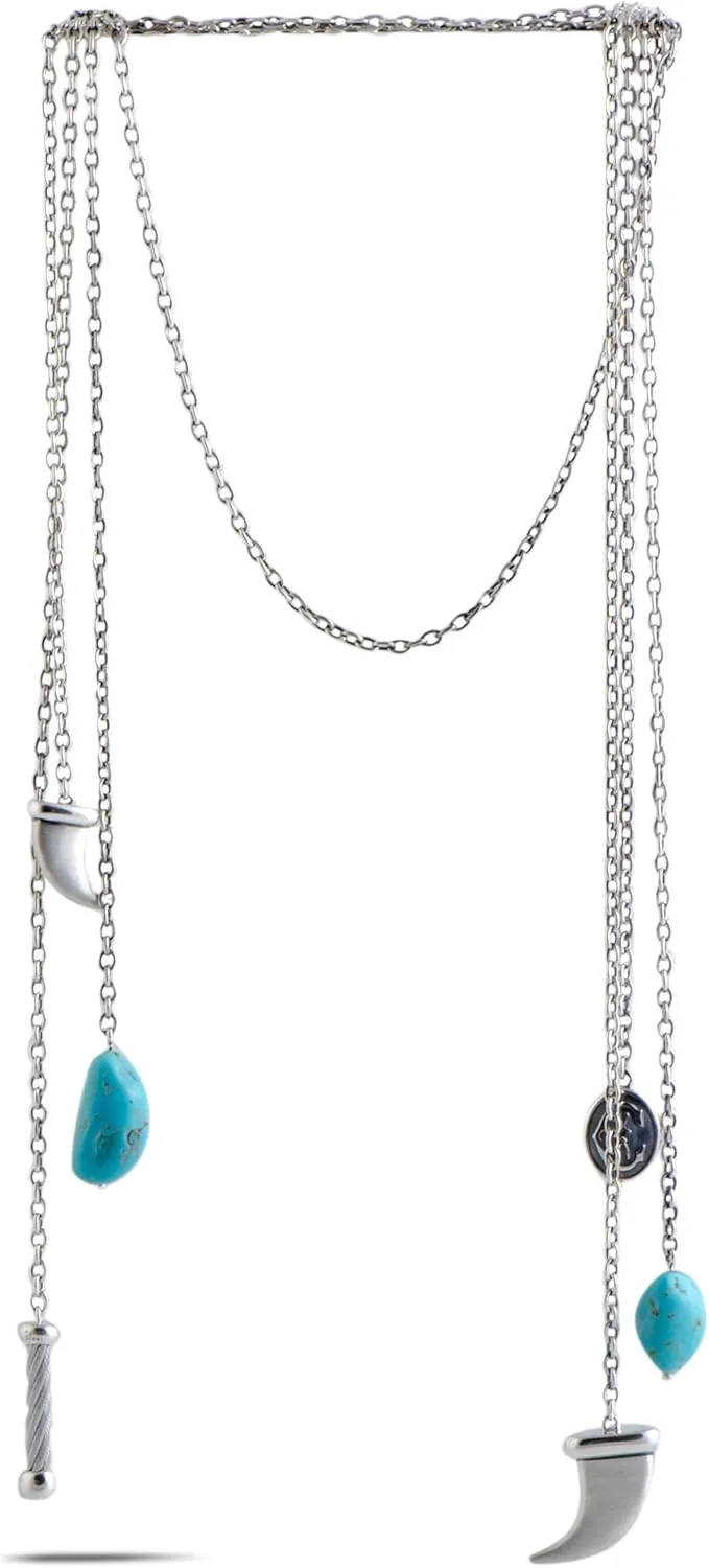 Kucha Stainless Steel Two Turquoise and Horn Pendants Open Ended Necklace