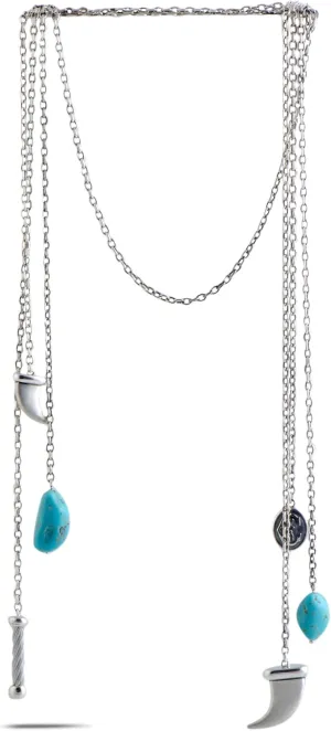 Kucha Stainless Steel Two Turquoise and Horn Pendants Open Ended Necklace