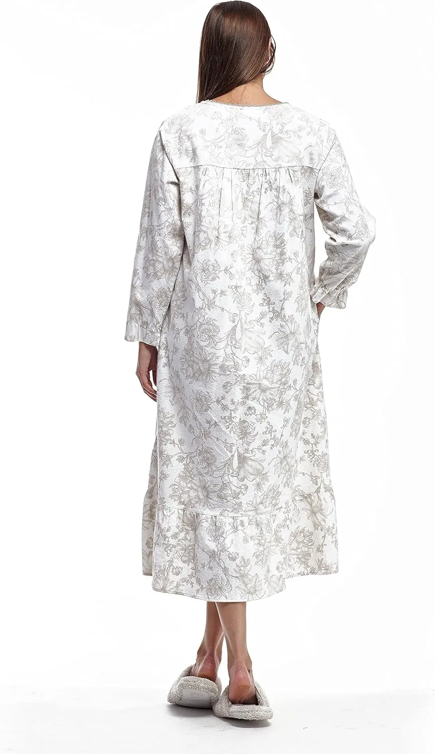 LA CERA Women's Flannel Pleated Nightgown