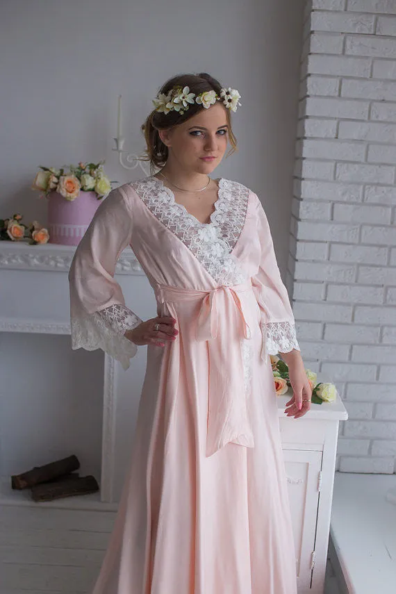 Lace Trimmed Blush Bridal Robe from my Paris Inspirations Collection - V-Back in Blush