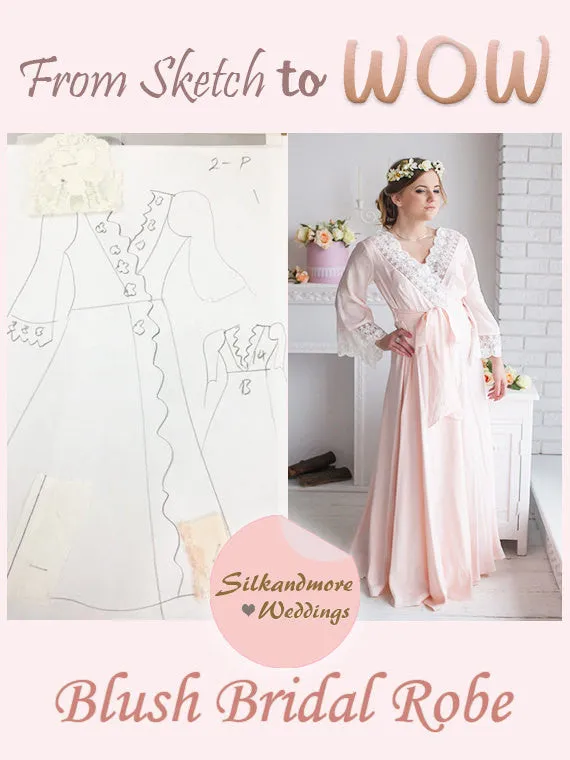 Lace Trimmed Blush Bridal Robe from my Paris Inspirations Collection - V-Back in Blush