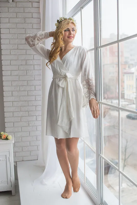 Lace Trimmed Bridal Robe from my Paris Inspirations Collection - Floral Scalloped Long Lace Cuffs