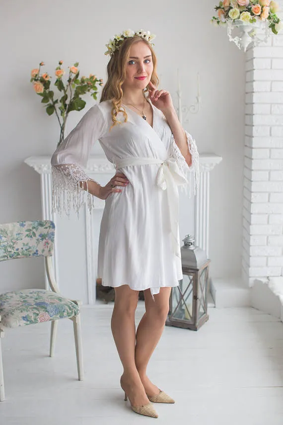 Lace Trimmed Bridal Robe from my Paris Inspirations Collection - Long Lace Tassels Cuffs