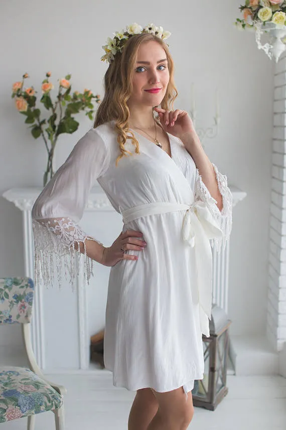 Lace Trimmed Bridal Robe from my Paris Inspirations Collection - Long Lace Tassels Cuffs